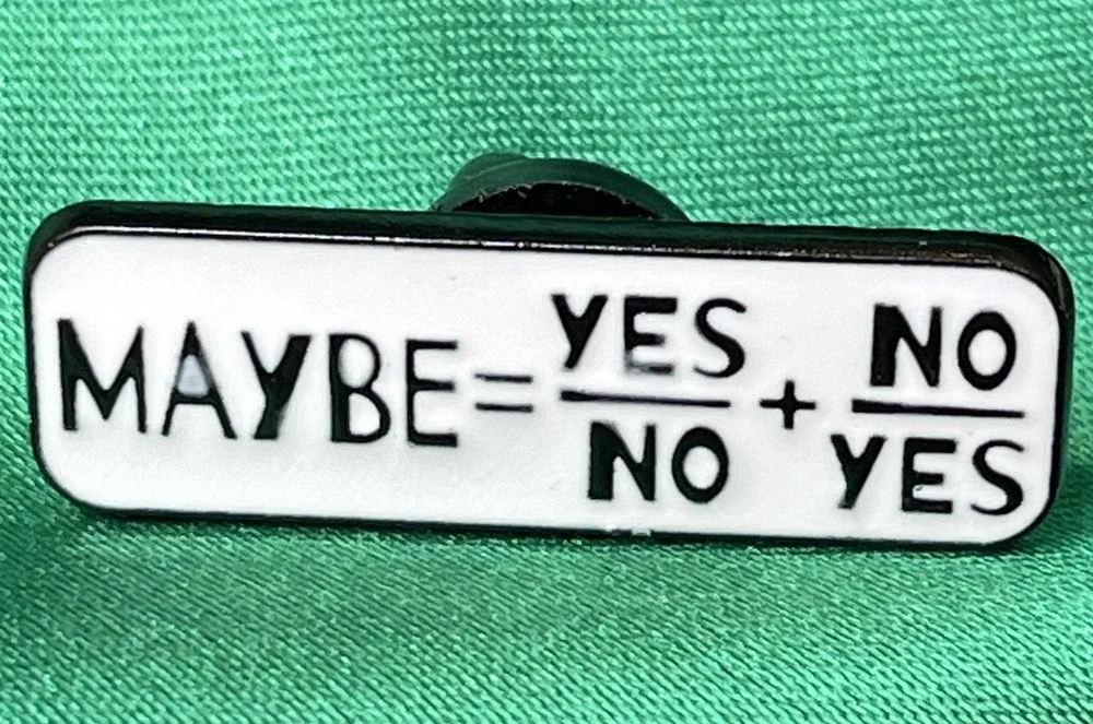 NWOT Maybe Yes No Math Equation Brooch Lapel Pin Enamel White STEM